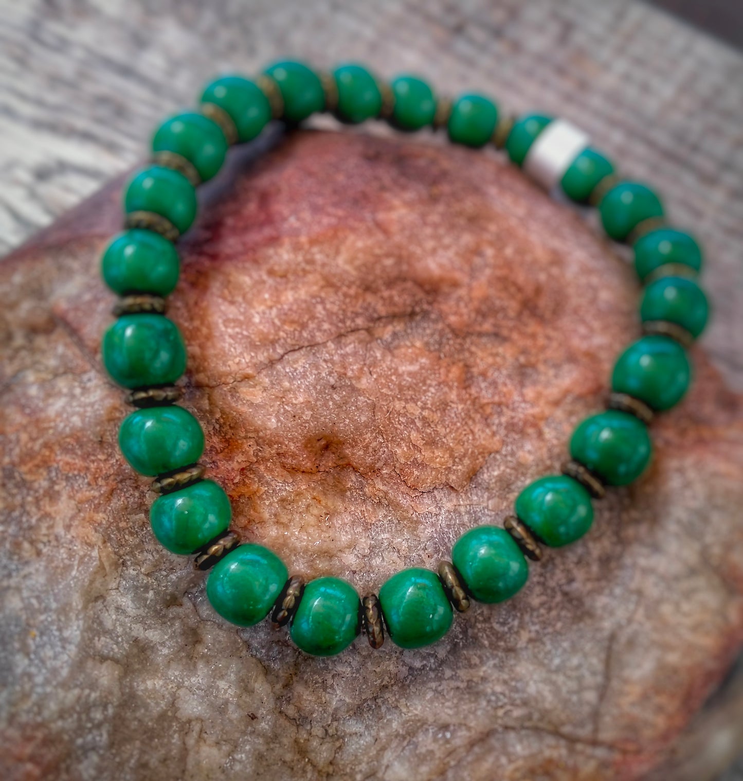 Bracelet "Émeraude" - Perles Argile Polymère Vert Intercalaires Métalliques