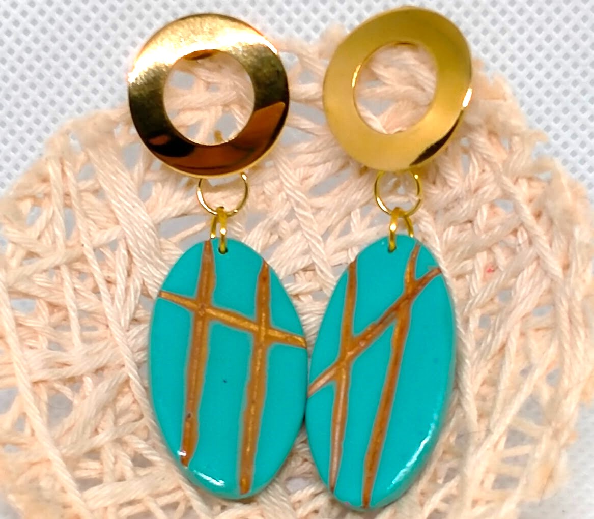 Boucles d'Oreilles "Caraïbes" - Argile Polymère Turquoise Faites Main - Au Gré des Idées