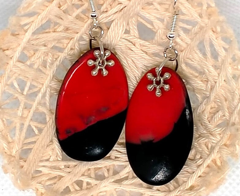 Boucles d'Oreilles "Ardeur" - Argile Polymère Rouge Noir Crochets Argentés - Au Gré des Idées