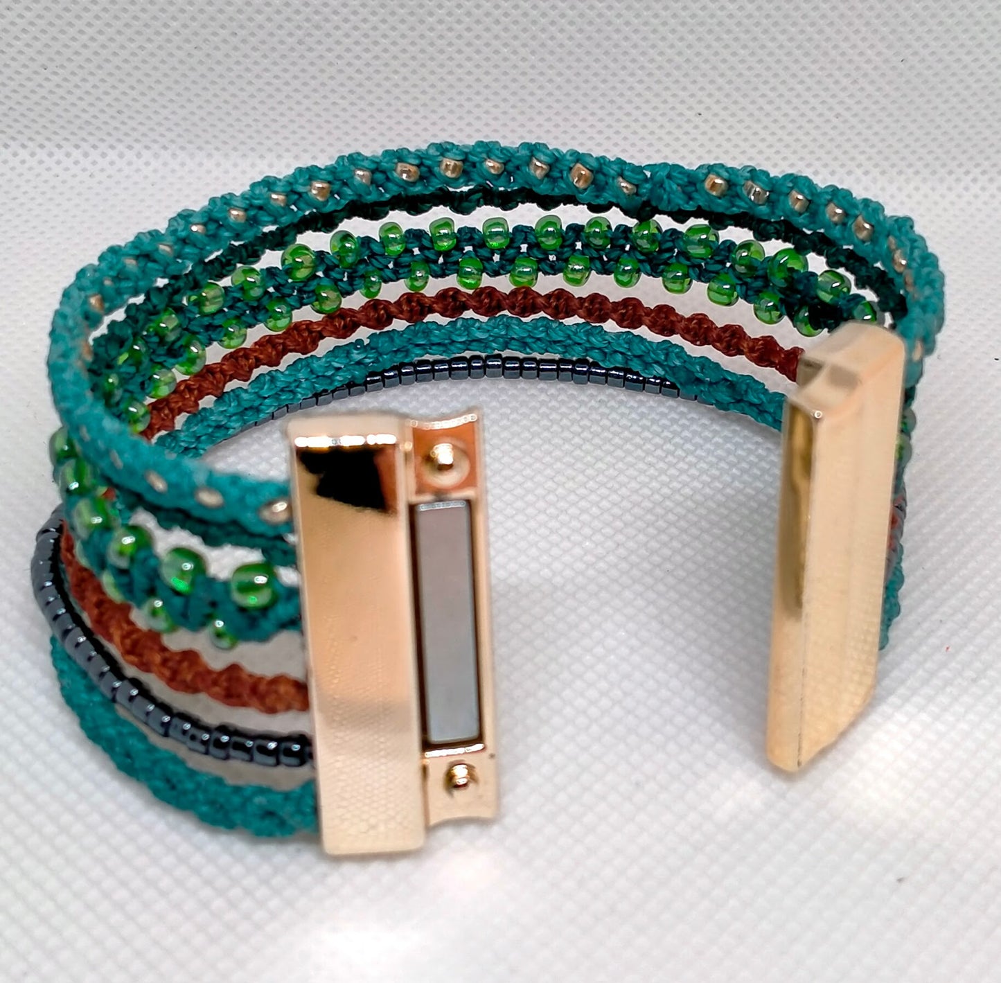 Bracelet "Anita Sérénité" - Multi-Rangs Macramé Perles Rocaille Fermoir Aimanté - Au Gré des Idées