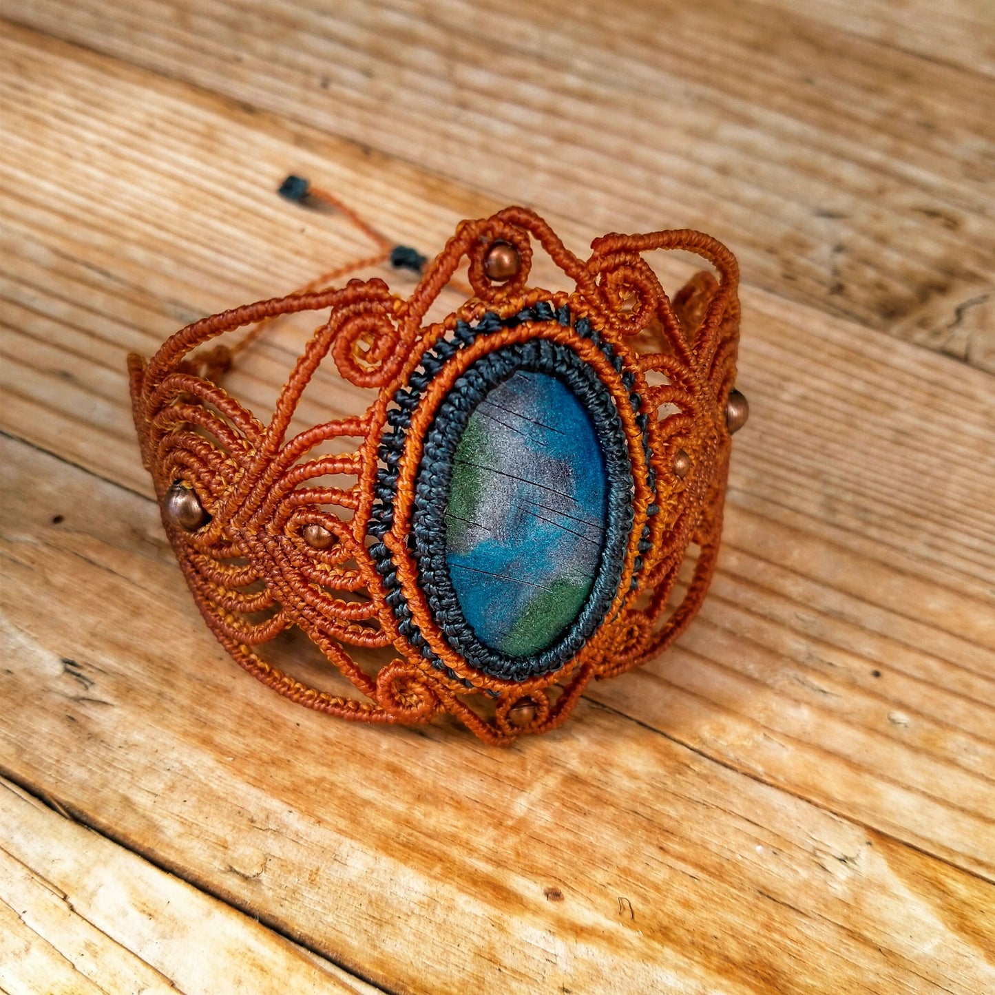 Bracelet "Nova" - Macramé Ambre Bleu Orage