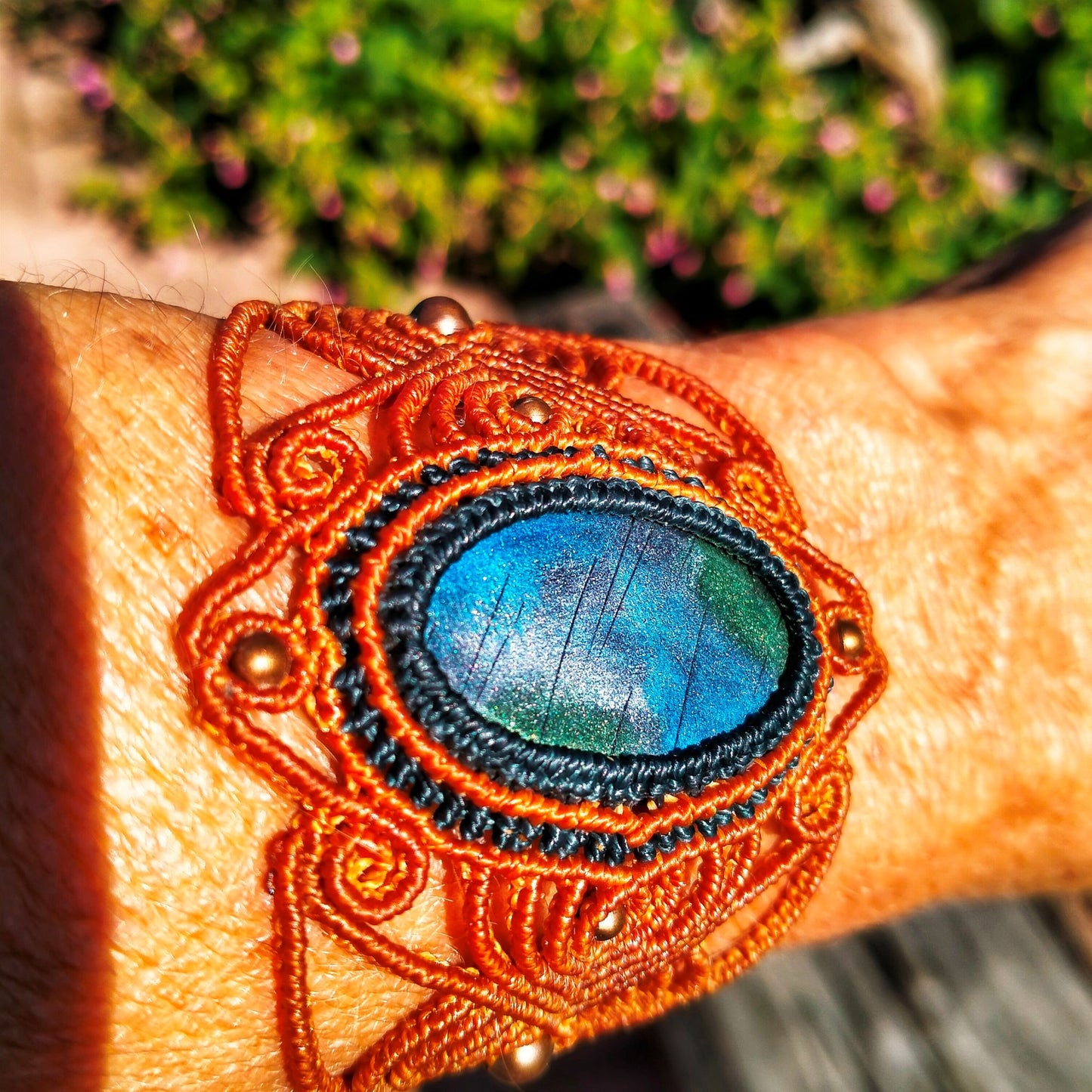 Bracelet "Nova" - Macramé Ambre Bleu Orage