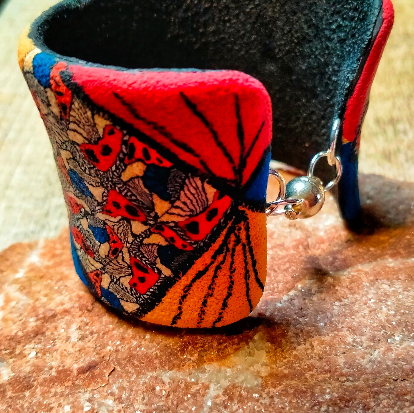 Bracelet "Zara" - Manchette Argile Polymère Motifs Africains Fermoir Aimanté