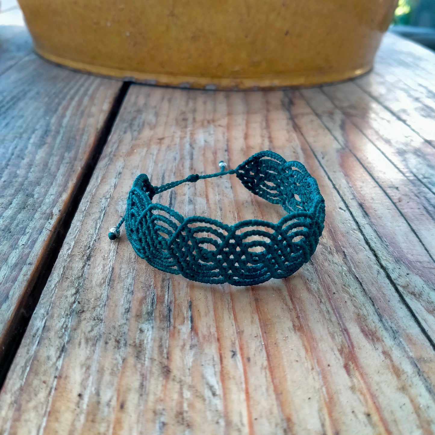 Bracelet "Lagon" - Macramé Vert Canard Fermoir Ajustable