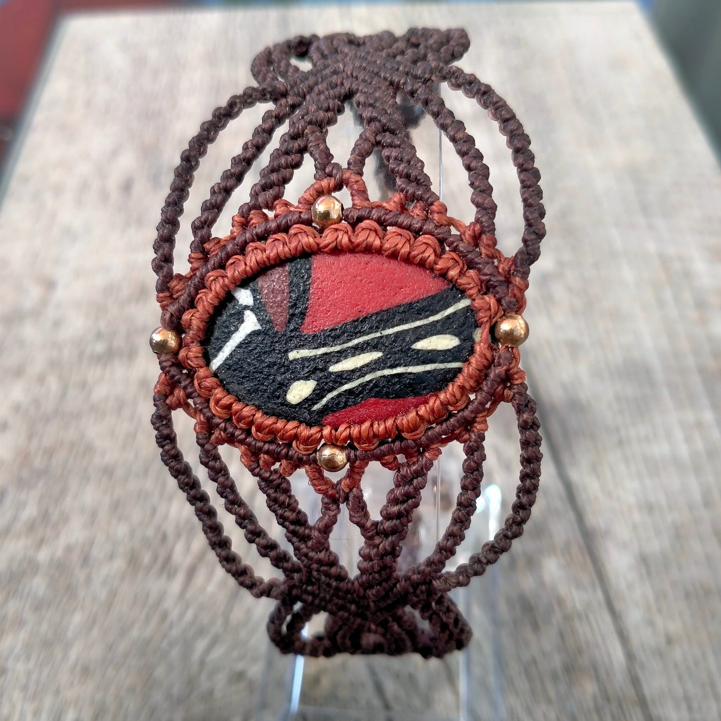 Bracelet "Baobab" - Manchette Macramé Chocolat Acajou Inspiration Africaine