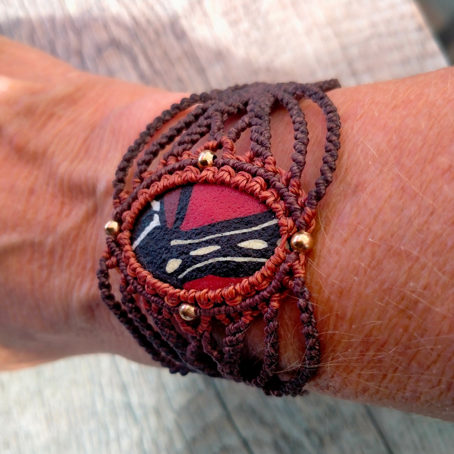 Bracelet "Baobab" - Manchette Macramé Chocolat Acajou Inspiration Africaine