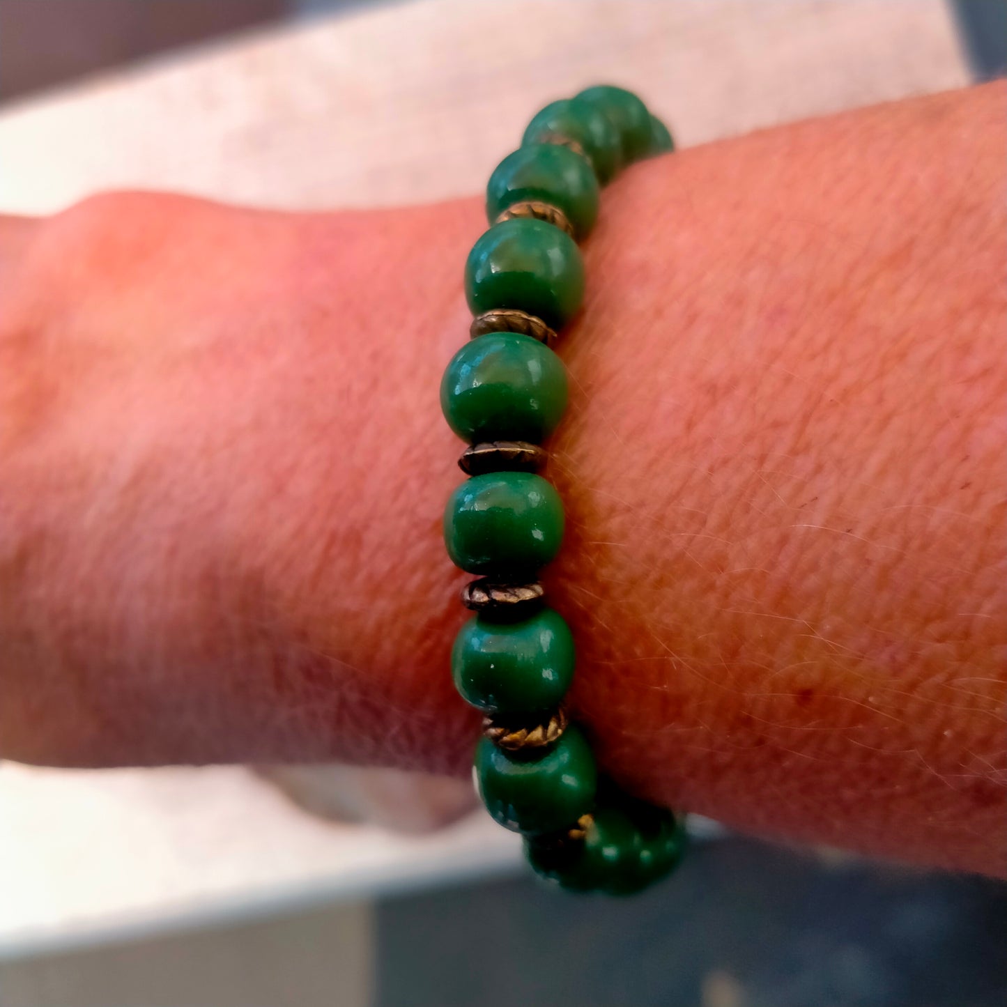 Bracelet "Émeraude" - Perles Argile Polymère Vert Intercalaires Métalliques