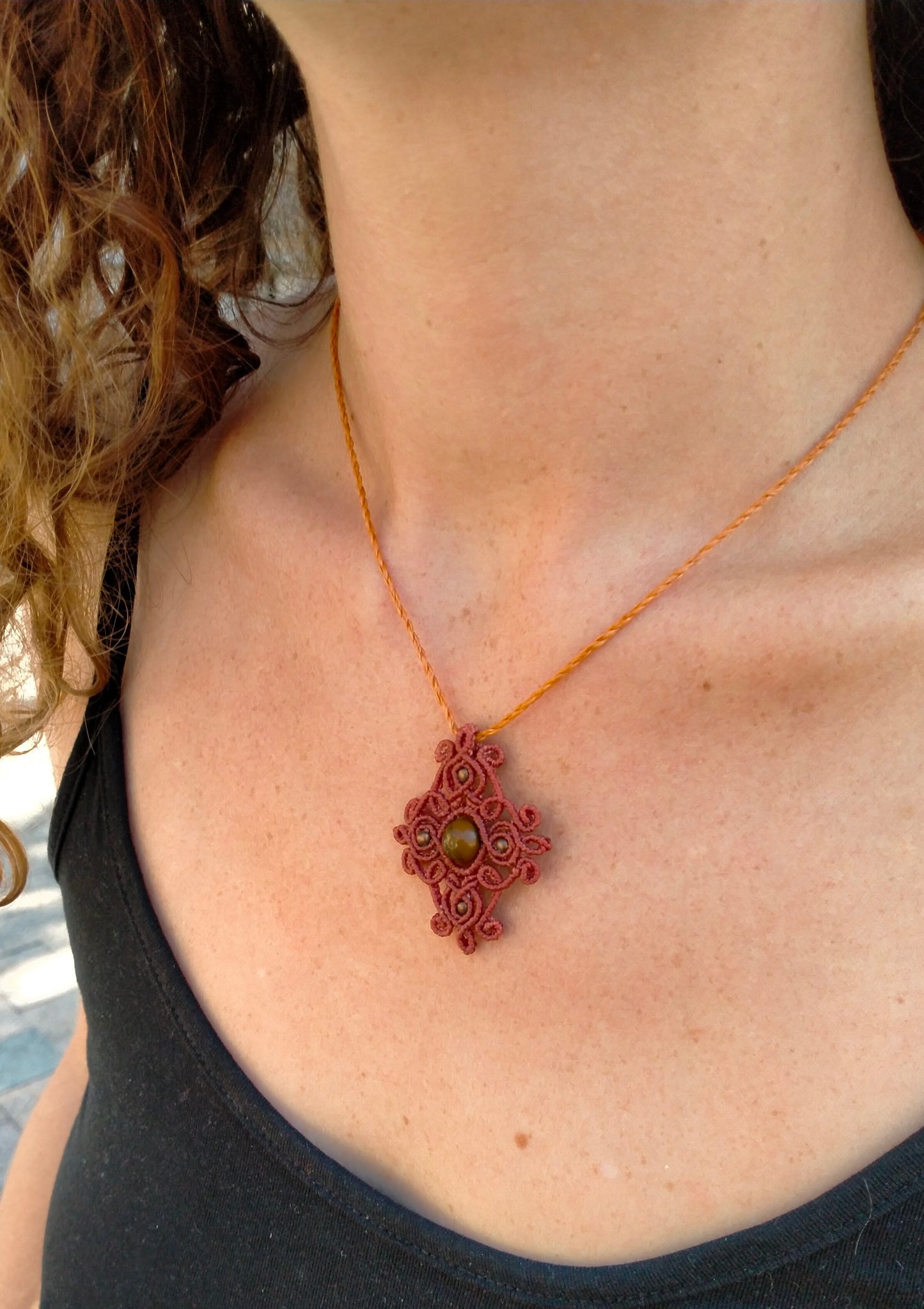 Collier "Fauve" Macramé Œil de Tigre - Pierre Naturelle