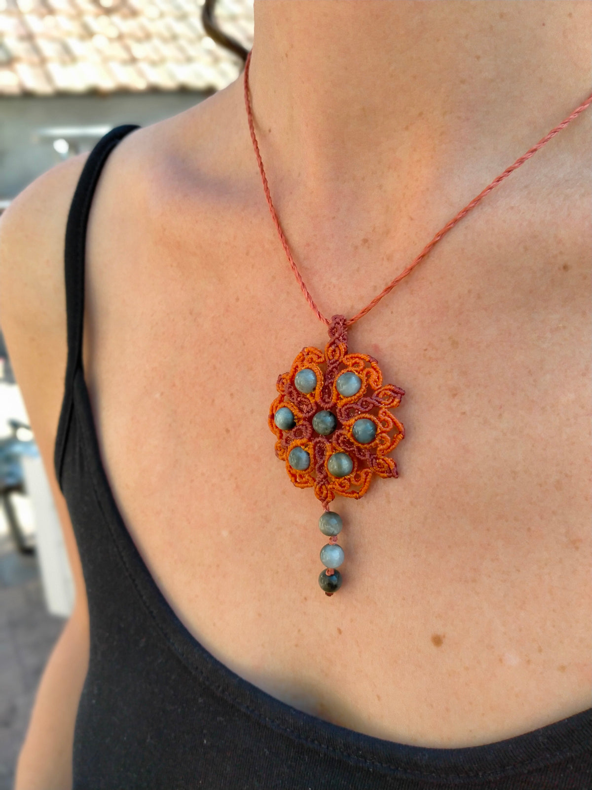 Collier "Horus" Macramé Œil de Faucon - Pierres Naturelles - Au Gré des Idées