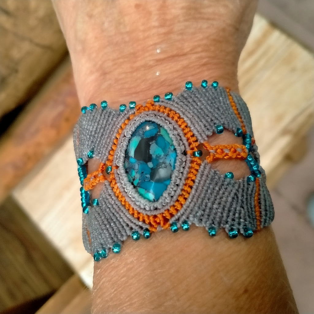 Bracelet "Océane" - Macramé Gris Topaze Turquoise