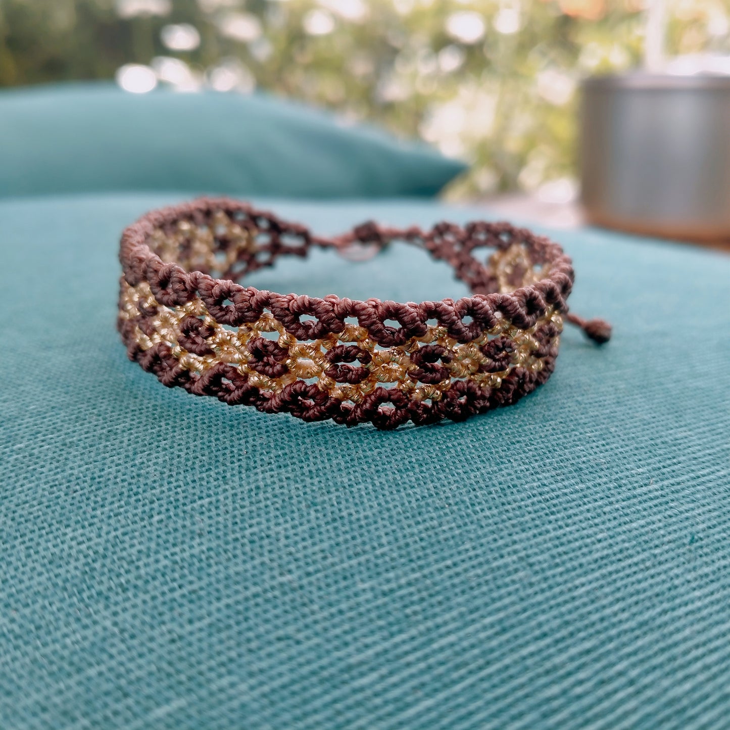 Bracelet "Terra" - Macramé Marron et Or - Fermoir Réglable
