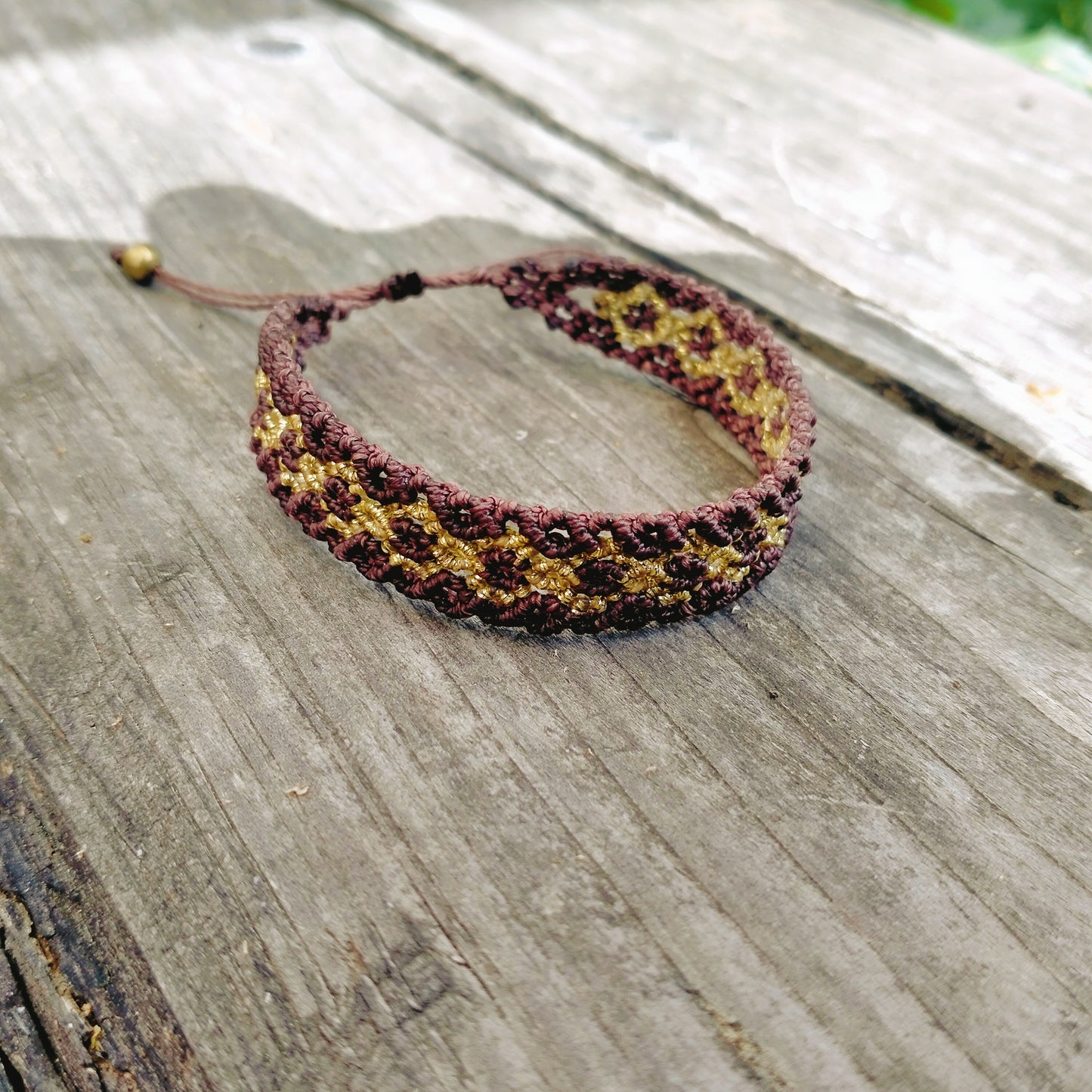 Bracelet "Terra" - Macramé Marron et Or - Fermoir Réglable