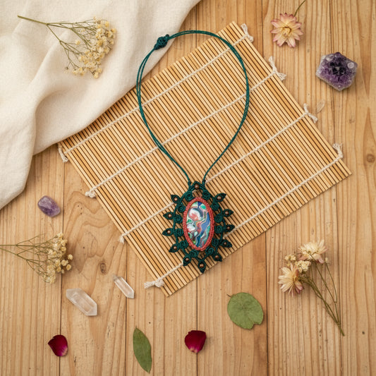 Collier "Oasis" - Macramé Cannelle Vert Canard - Au Gré des Idées