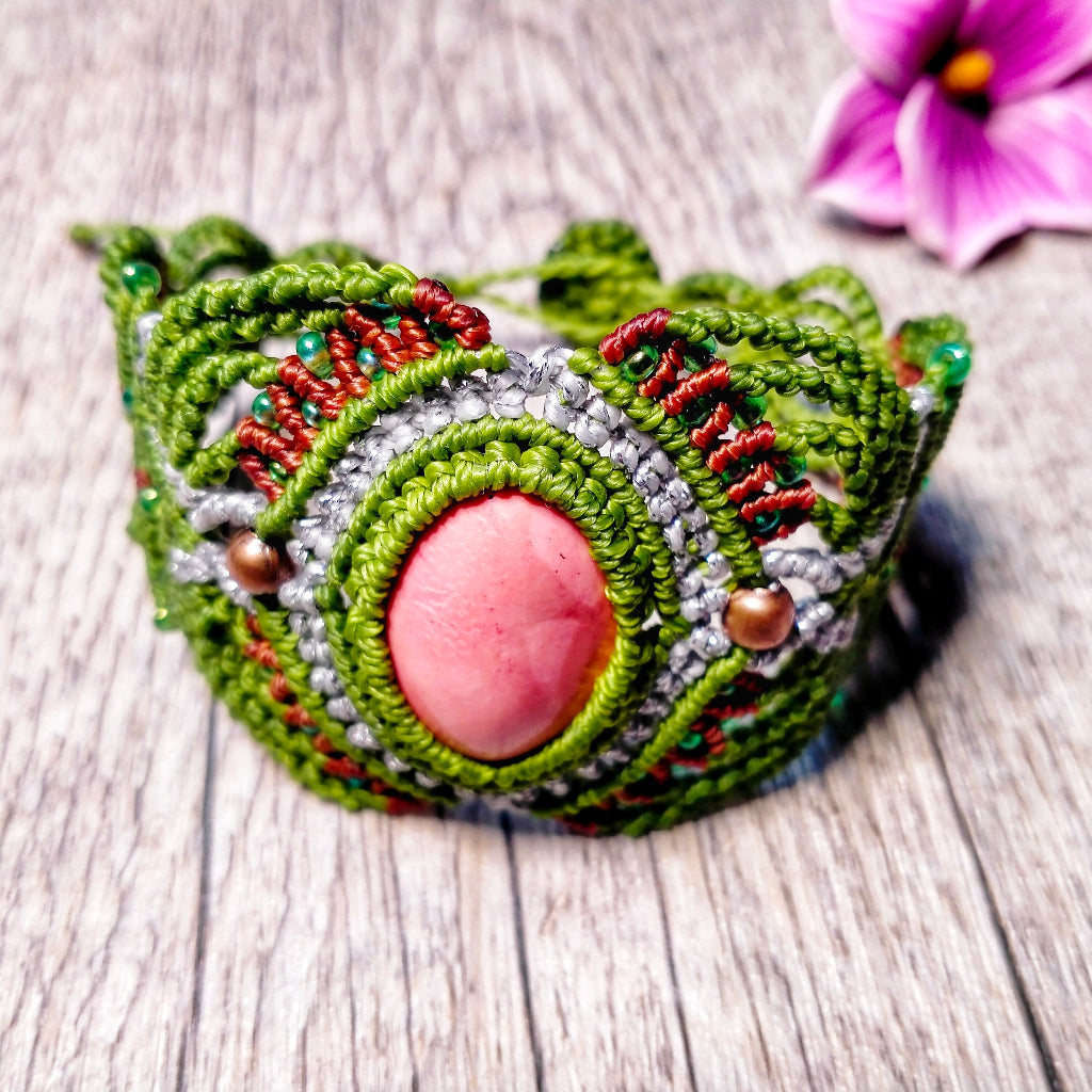 Bracelet "Iris" - Macramé Vert Clair Argenté - Au Gré des Idées