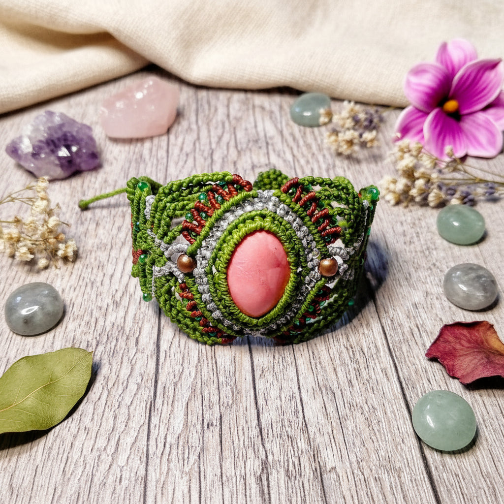 Bracelet "Iris" - Macramé Vert Clair Argenté - Au Gré des Idées