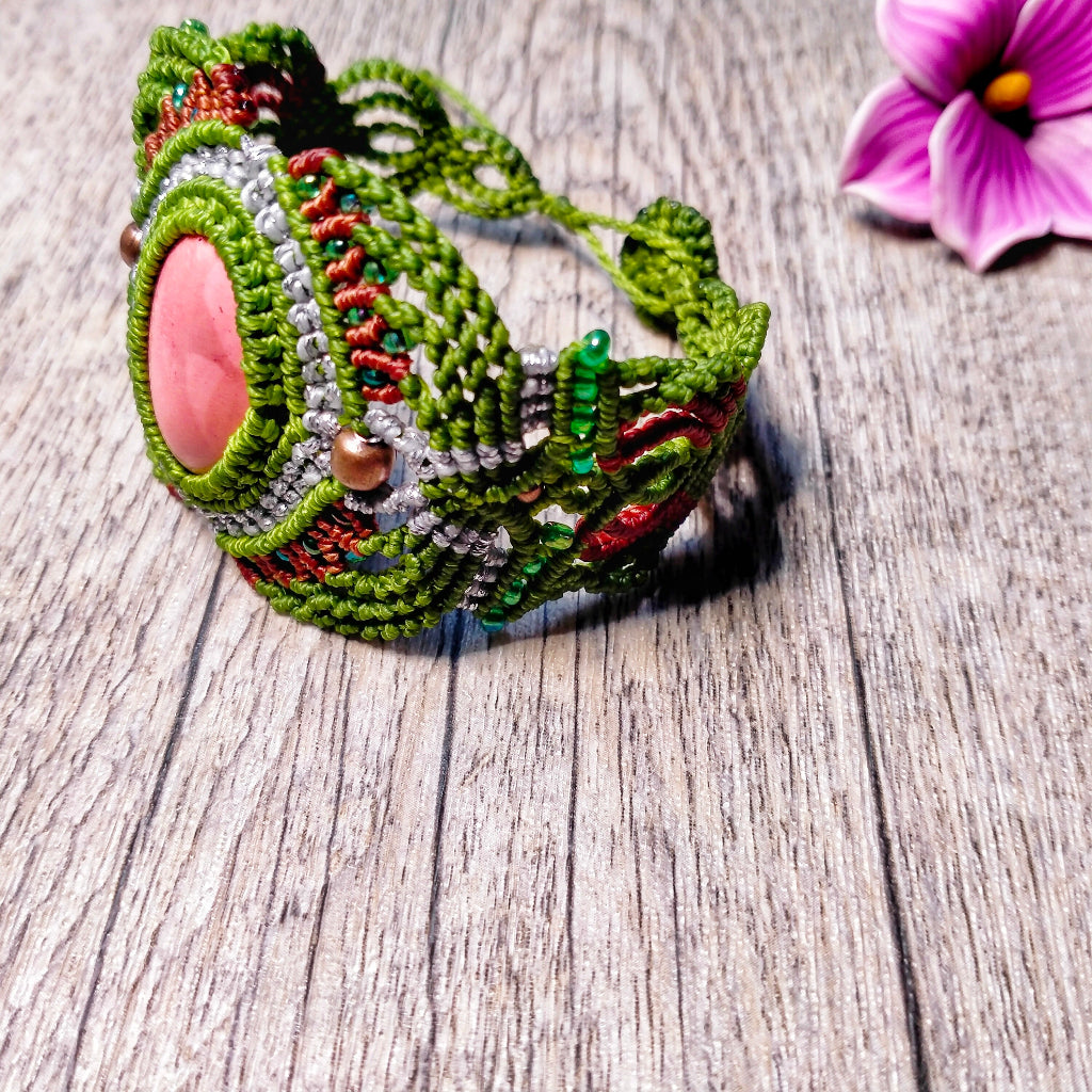Bracelet "Iris" - Macramé Vert Clair Argenté - Au Gré des Idées