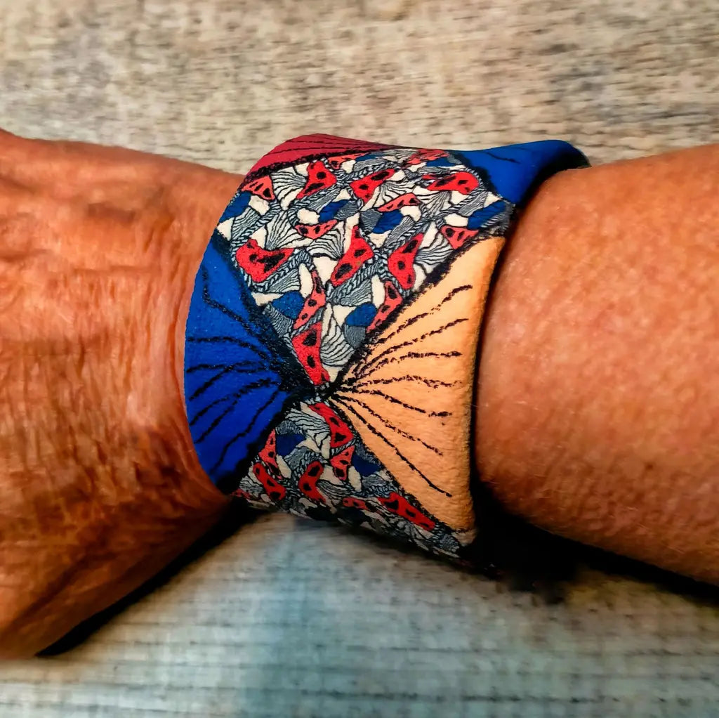 Bracelet "Zara" - Manchette Argile Polymère Motifs Africains Fermoir Aimanté