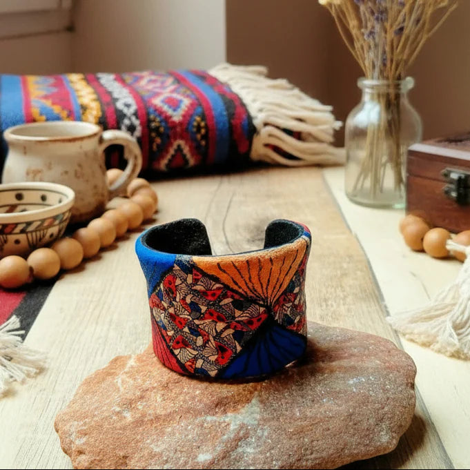 Bracelet "Zara" - Manchette Argile Polymère Motifs Africains Fermoir Aimanté