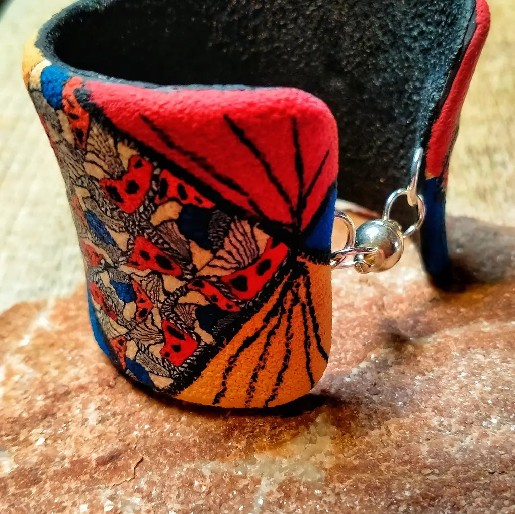 Bracelet "Zara" - Manchette Argile Polymère Motifs Africains Fermoir Aimanté