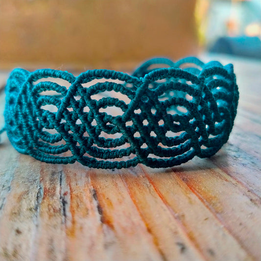 Bracelet "Lagon" - Macramé Vert Canard Fermoir Ajustable