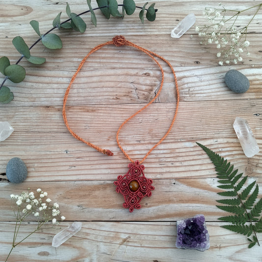 Collier "Fauve" Macramé Œil de Tigre - Pierre Naturelle - Au Gré des Idées