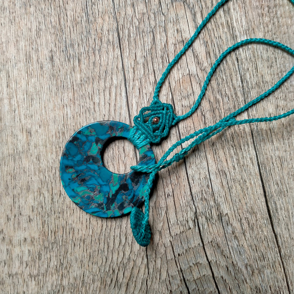 Collier "Céleste" - Pendentif Argile Polymère Bleu Turquoise - Au Gré des Idées