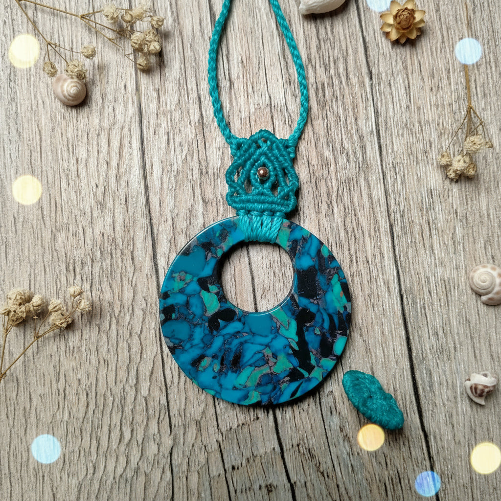 Collier "Céleste" - Pendentif Argile Polymère Bleu Turquoise - Au Gré des Idées