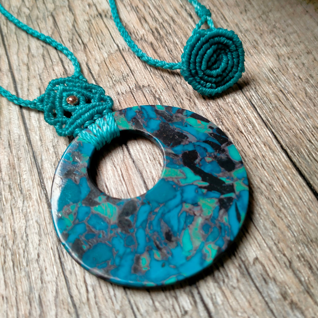Collier "Céleste" - Pendentif Argile Polymère Bleu Turquoise - Au Gré des Idées