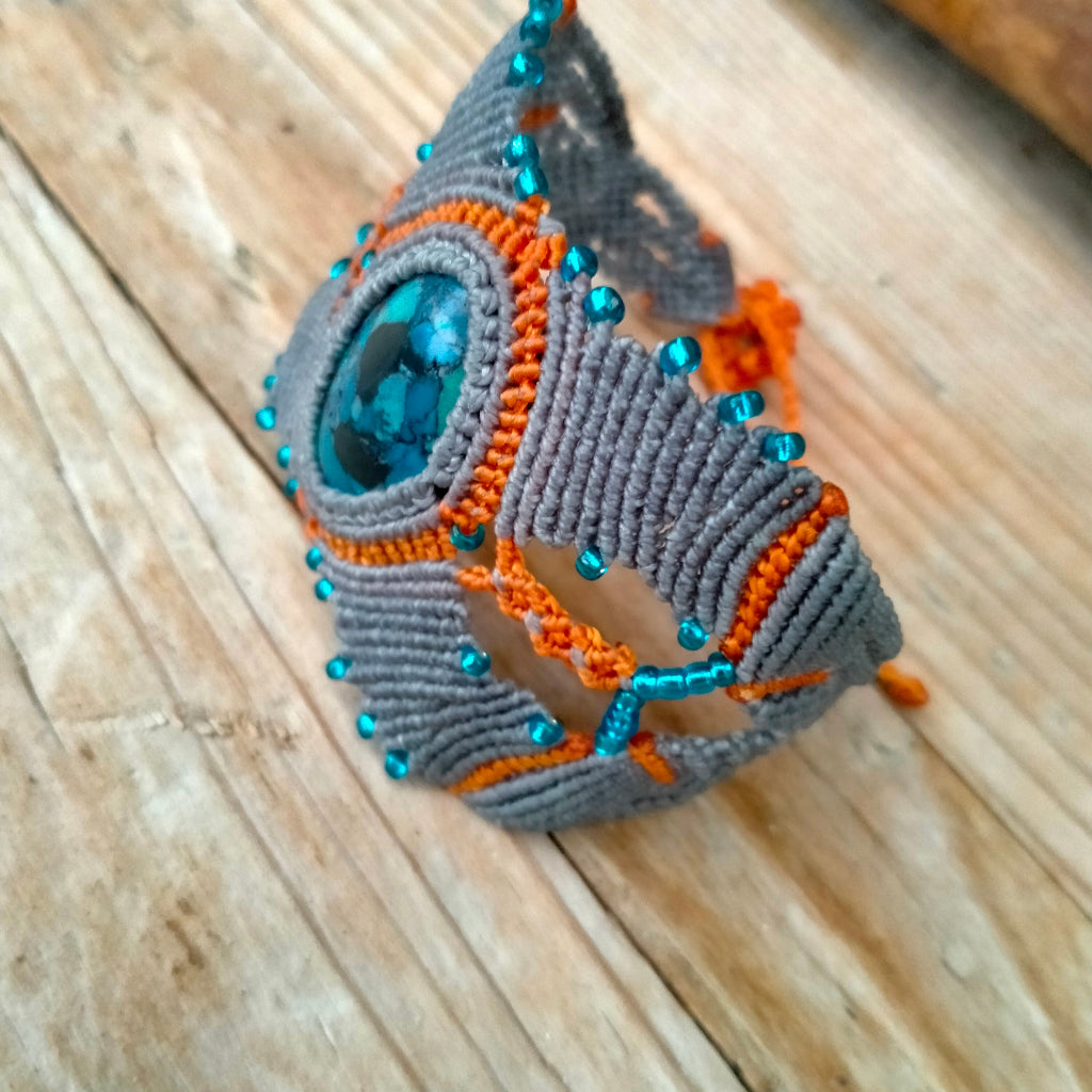 Bracelet "Océane" - Macramé Gris Topaze Turquoise
