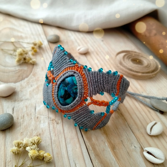 Bracelet "Océane" - Macramé Gris Topaze Turquoise