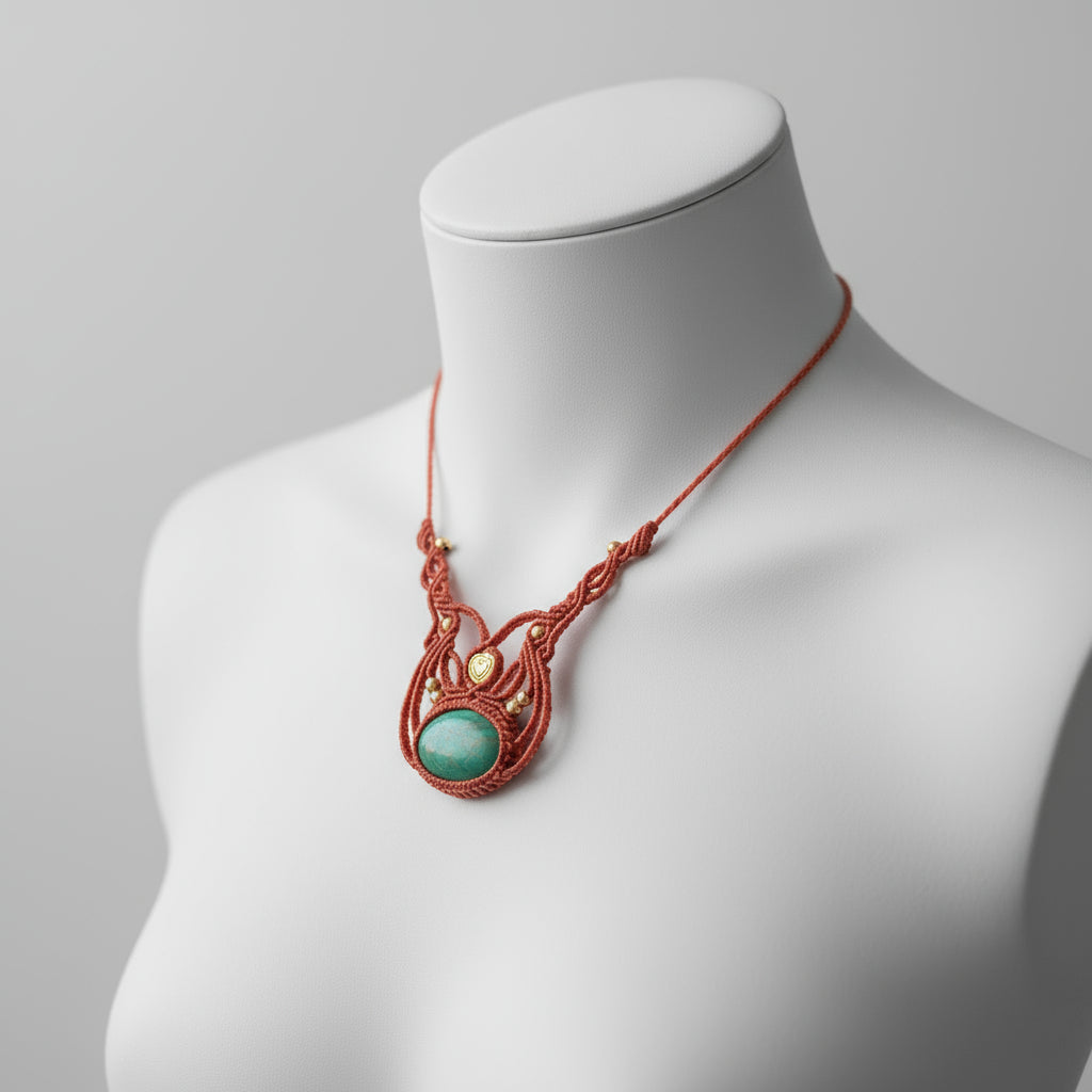 Collier "Jade" - Pendentif Argile Polymère Vert Turquoise