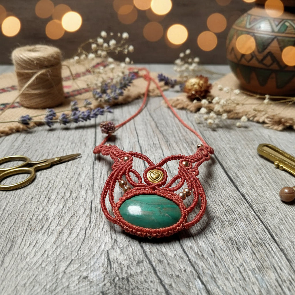 Collier "Jade" - Pendentif Argile Polymère Vert Turquoise