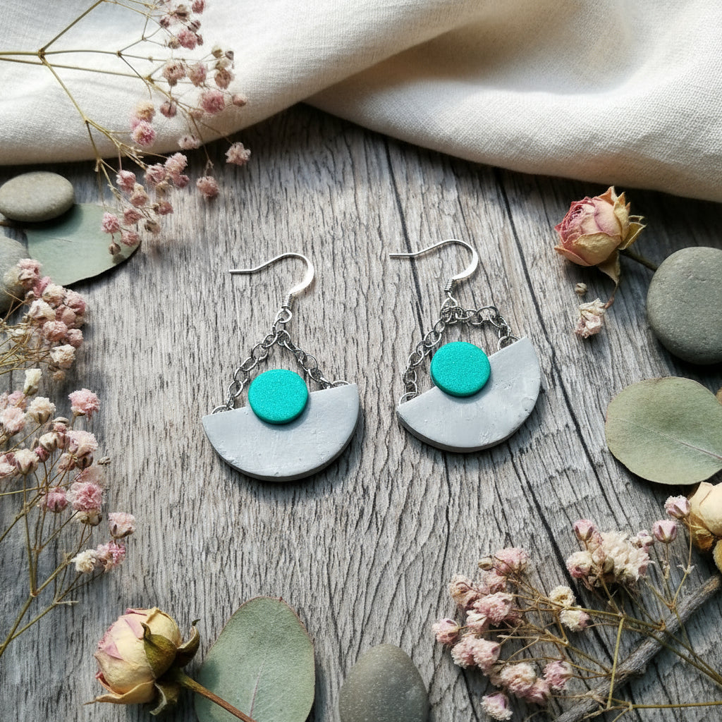 boucles d'oreilles "Céleste" béton et vert